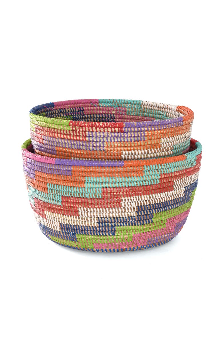 African Modern Set of Two Colorful Stairwell Nesting Baskets, Alternate, color, 