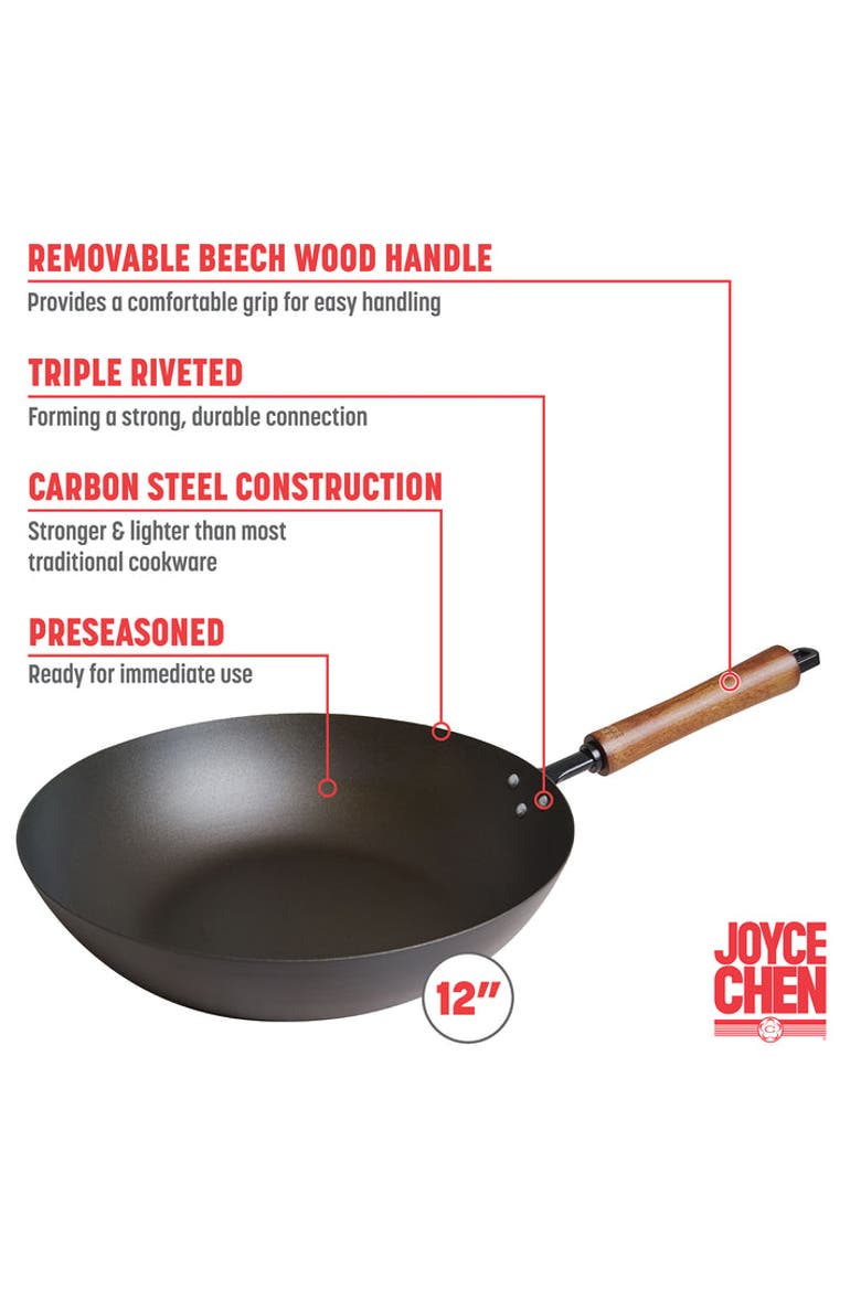 Carbon Steel Preseasoned Stir Fry Pan, Alternate, color, Black