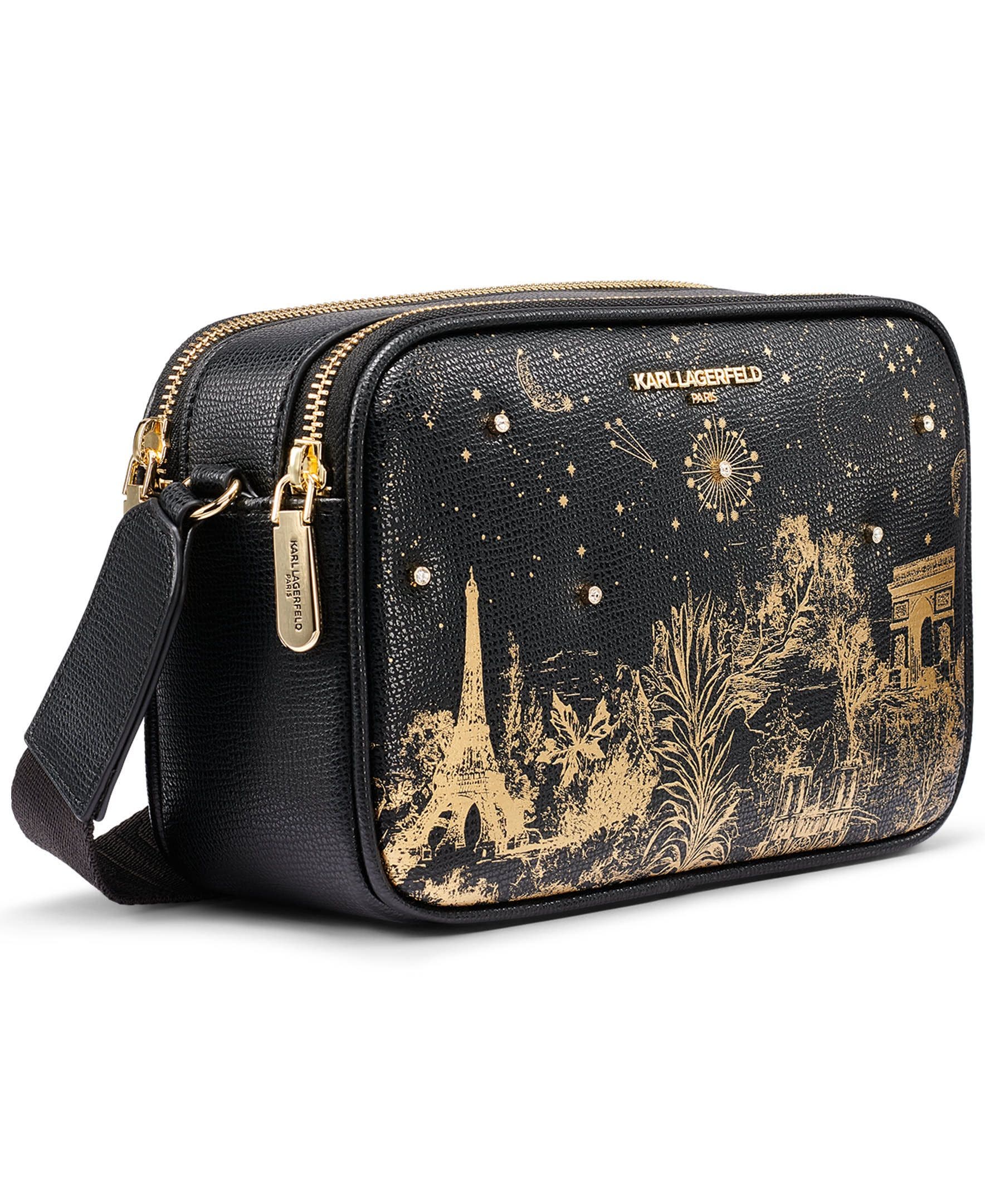 Printed Paris Crossbody, Alternate, color, Black/Gold