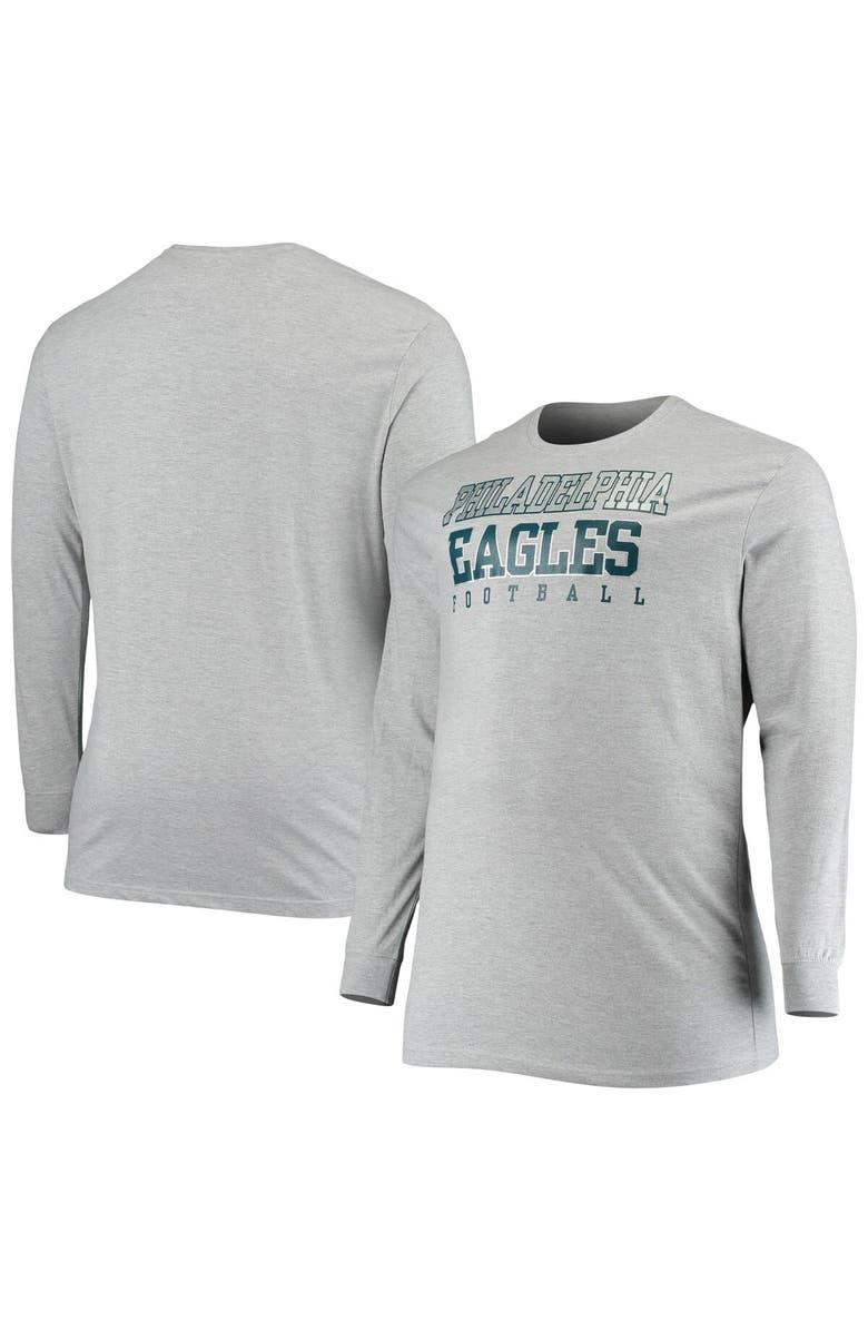 FANATICS Men's Fanatics Branded Heathered Gray Philadelphia Eagles Big & Tall Practice Long Sleeve T-Shirt, Main, color, 