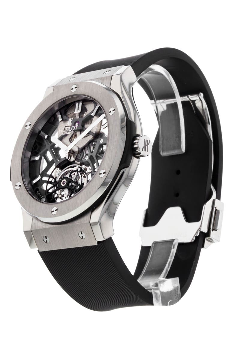 Watchfinder & Co. Hublot Preowned 2013 Classic Fusion Skeleton Rubber Strap Watch, 45mm, Alternate, color, 