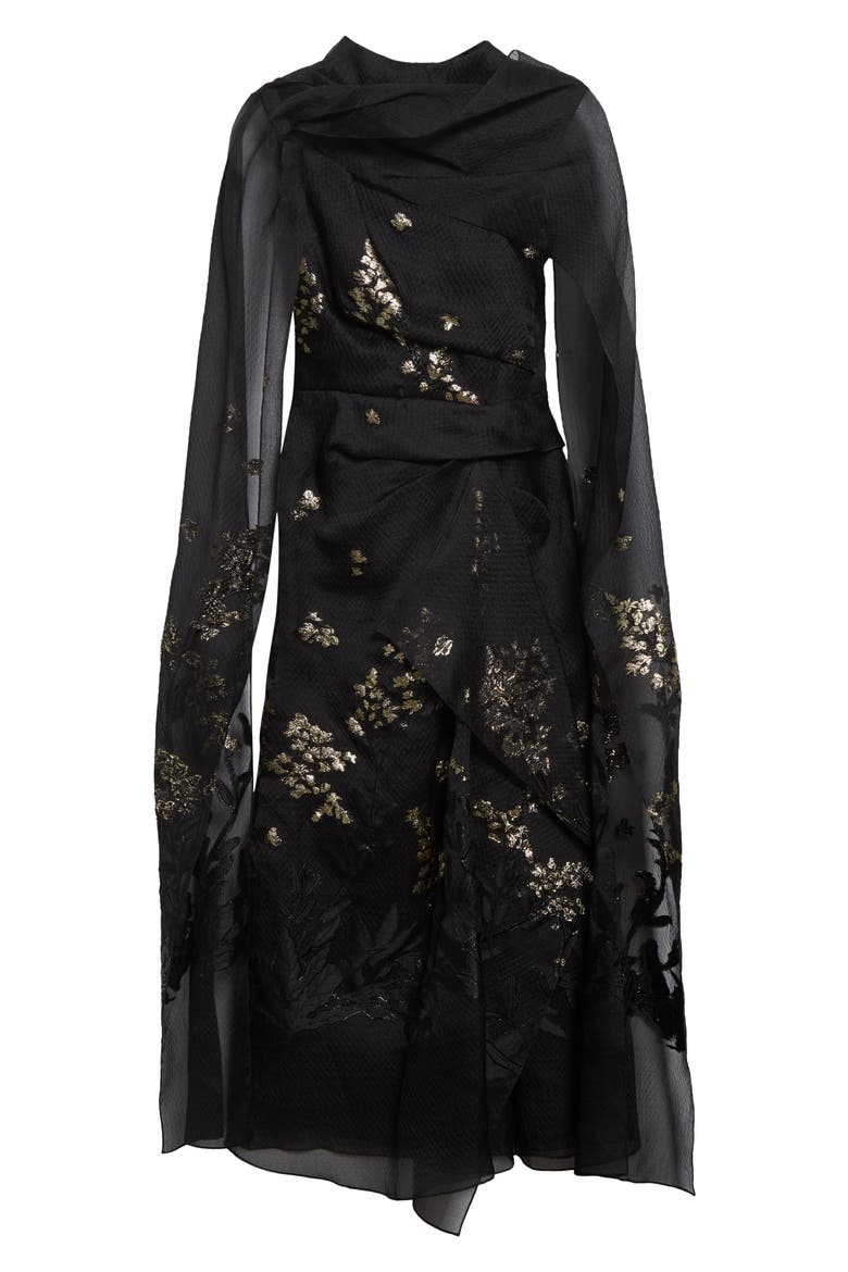 Drape Silk Blend Midi Cocktail Dress, Alternate, color, BLACK
