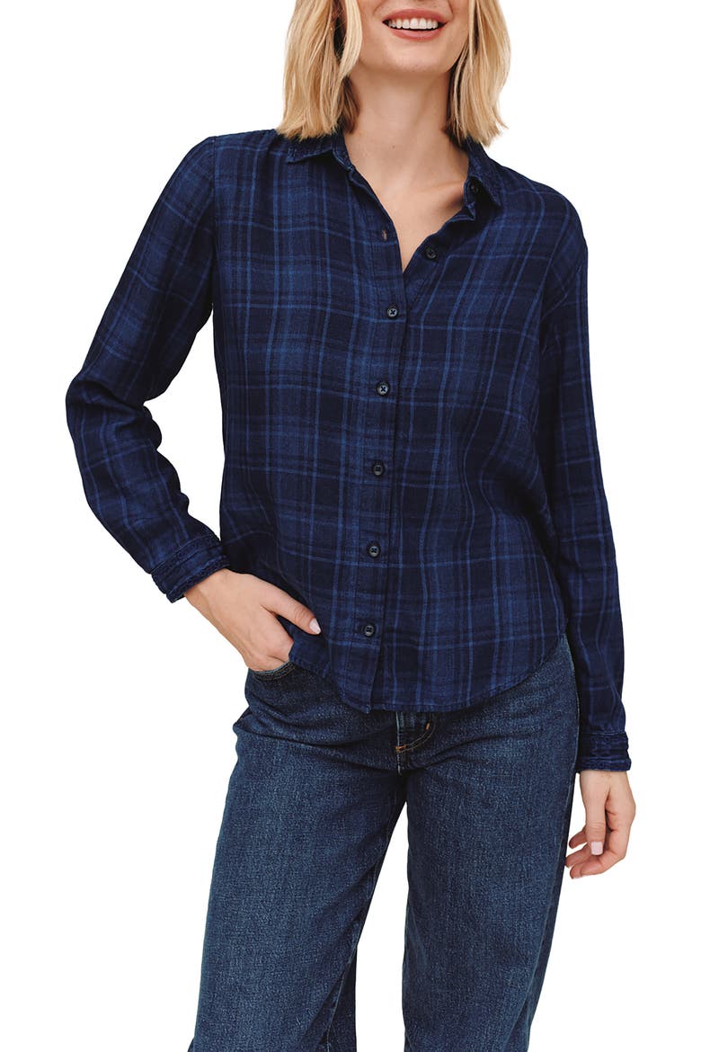 Embroidered Plaid Long Sleeve Shirt, Main, color, DARK INDIGO PLAID