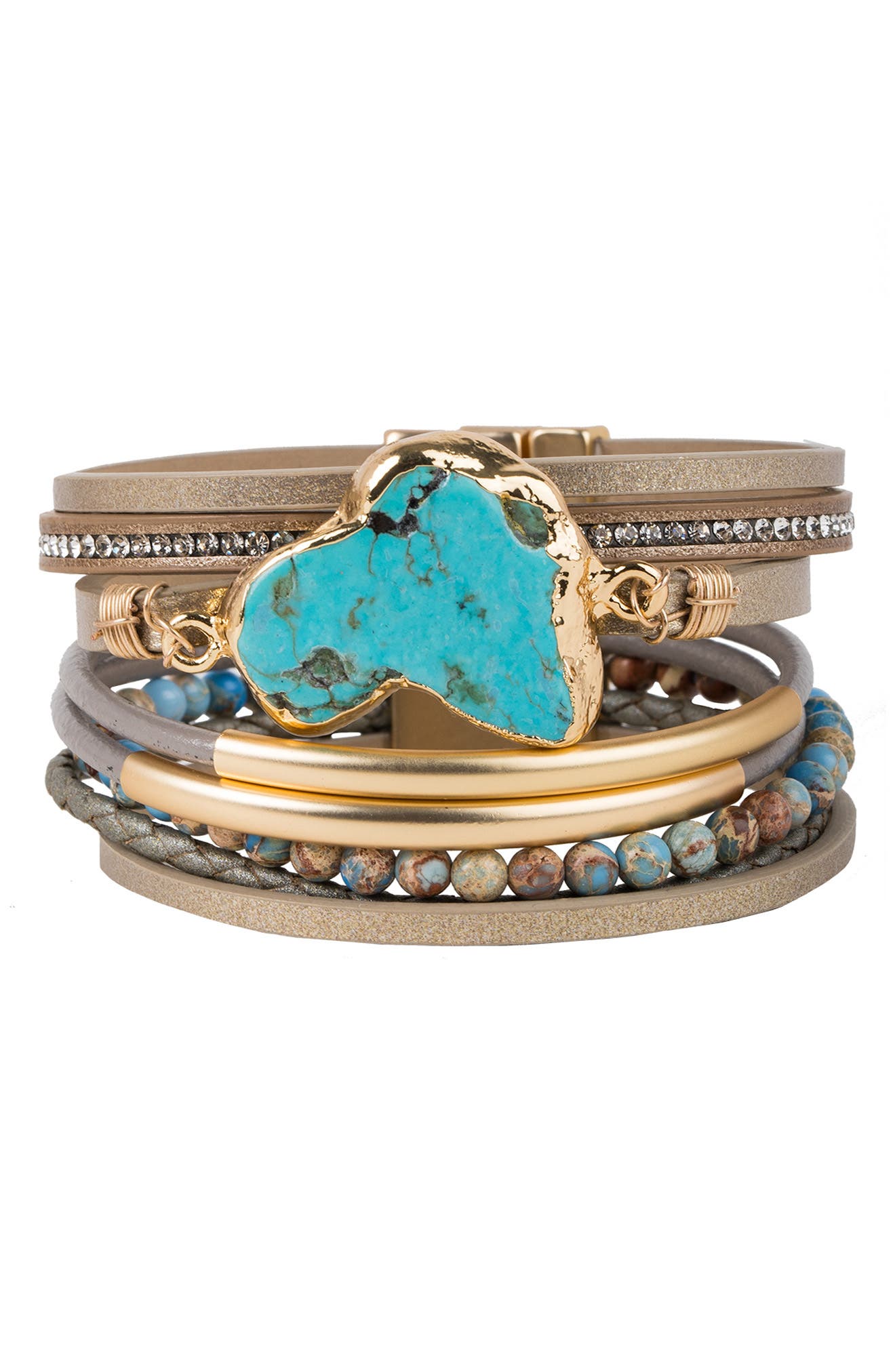 SAACHI Turquoise Stone Multistrand Leather Magnetic Bracelet