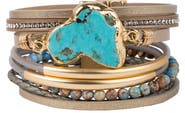 SAACHI Turquoise Stone Multistrand Leather Magnetic Bracelet