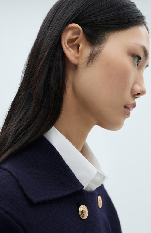 Mango Double Breasted Wool Blend Blazer In Dark Navy