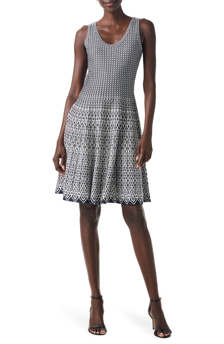 NIC+ZOE Heritage Jacquard Twirl Sweater Dress, Main, color, Indigo Multi