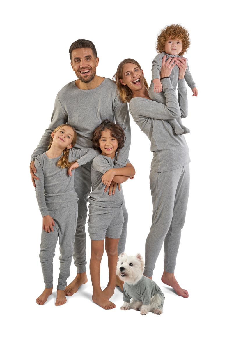 Kids Short Sleeve Cotton Solid Matching Family Pajamas, Alternate, color, LIGHT GREY