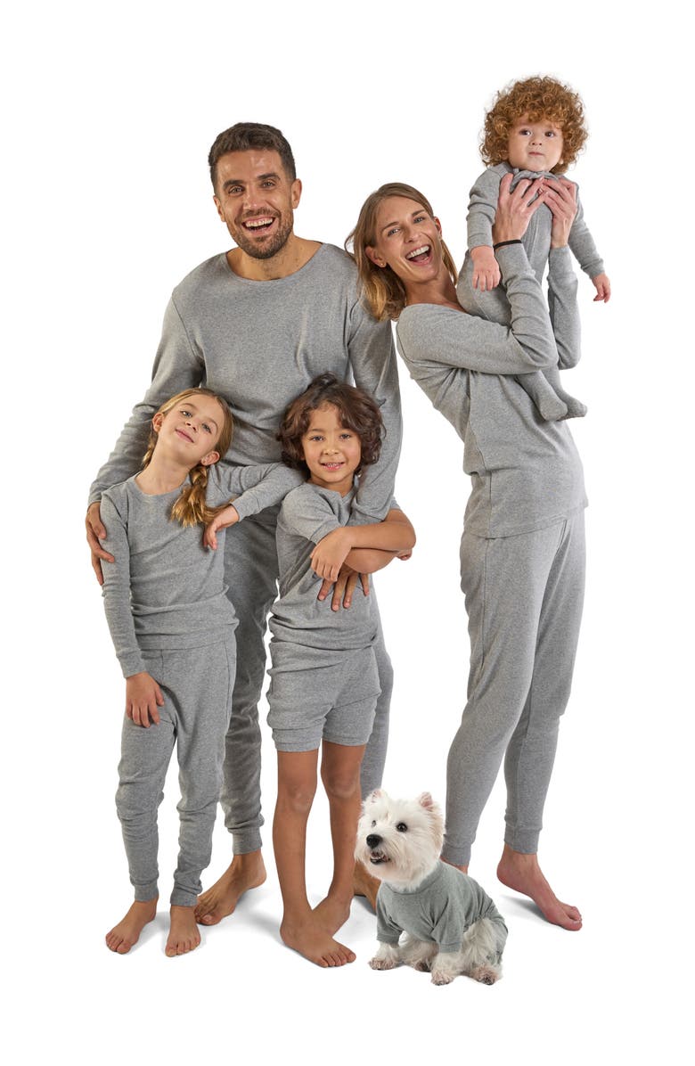 Leveret Kids Short Sleeve Cotton Solid Matching Family Pajamas, Alternate, color, Light Gray