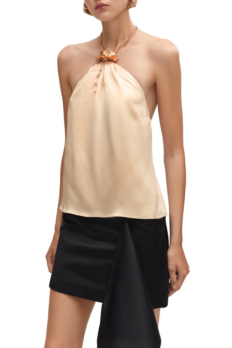 Metallic Flower Detail Halter Top, Main, color, ECRU