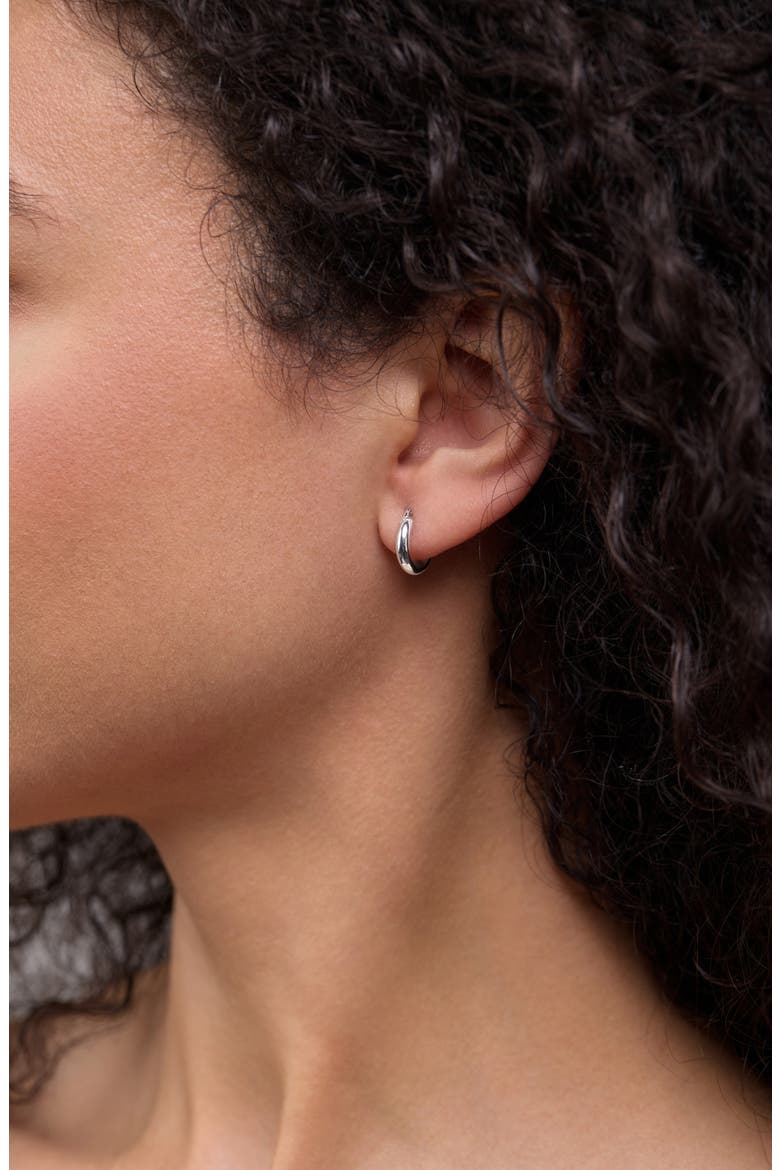 14K Gold Beveled Edge Huggie Hoop Earrings (Online Trunk Show), Alternate, color, 14KW