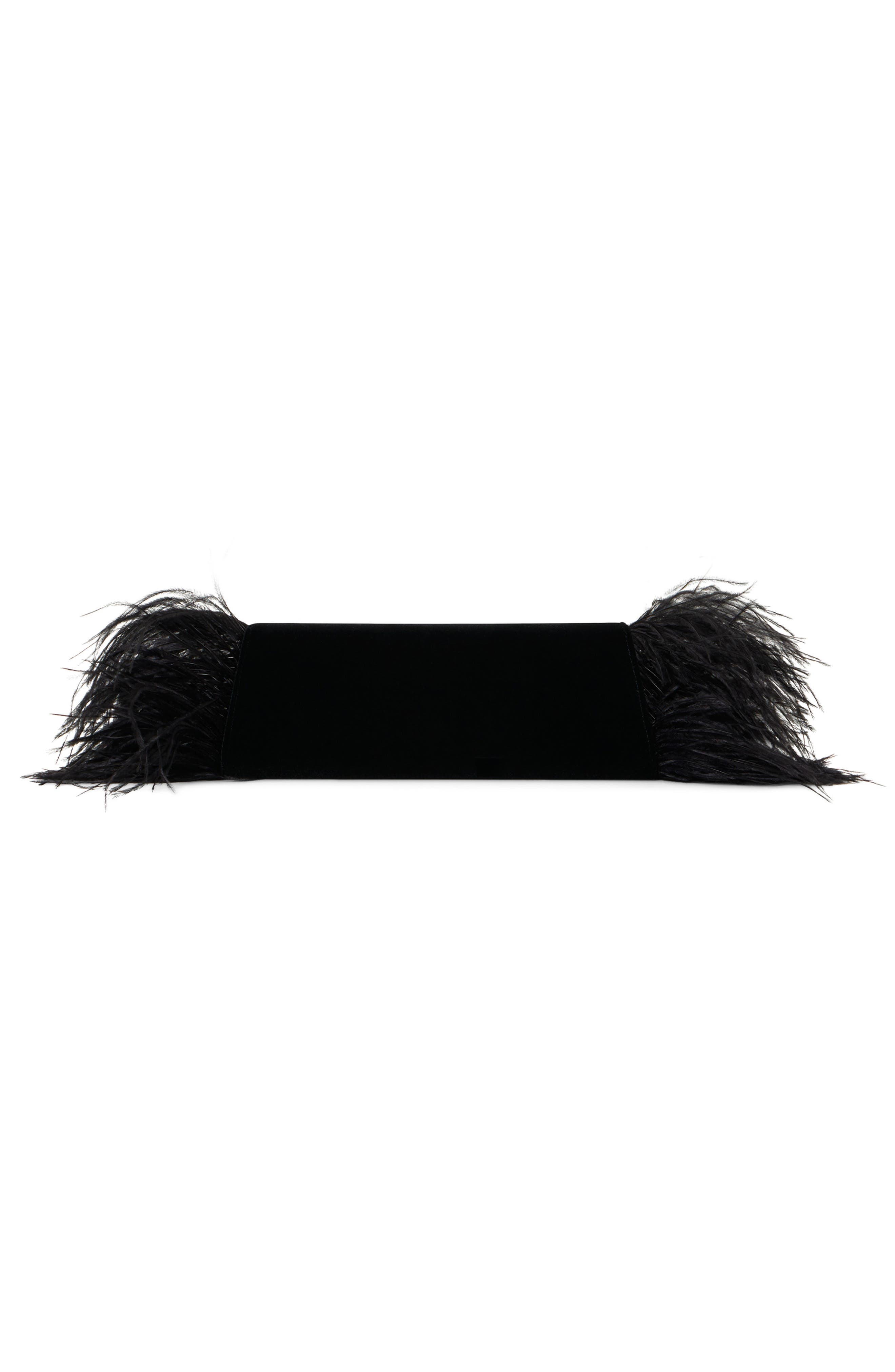 Akris Small Anouk Feather Trim Velvet East/West Clutch, Alternate, color, Black