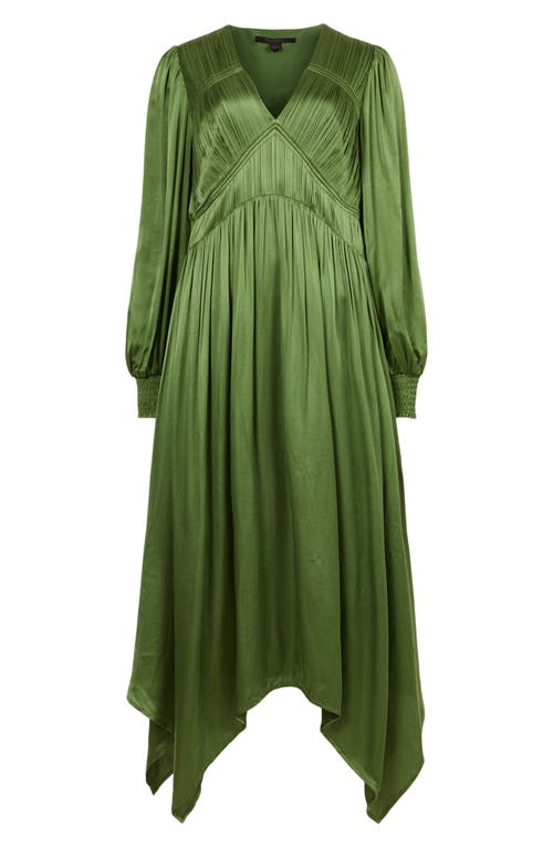 Allsaints Estelle Long Sleeve Asymmetric Hem Dress In Cactus Green