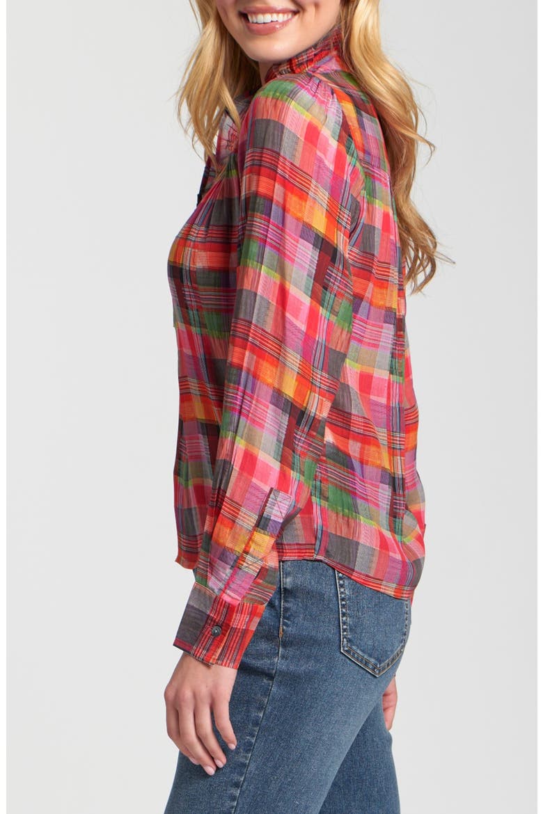Ruffle Half-Placket Shirt, Alternate, color, PINK-PLAID MULTI