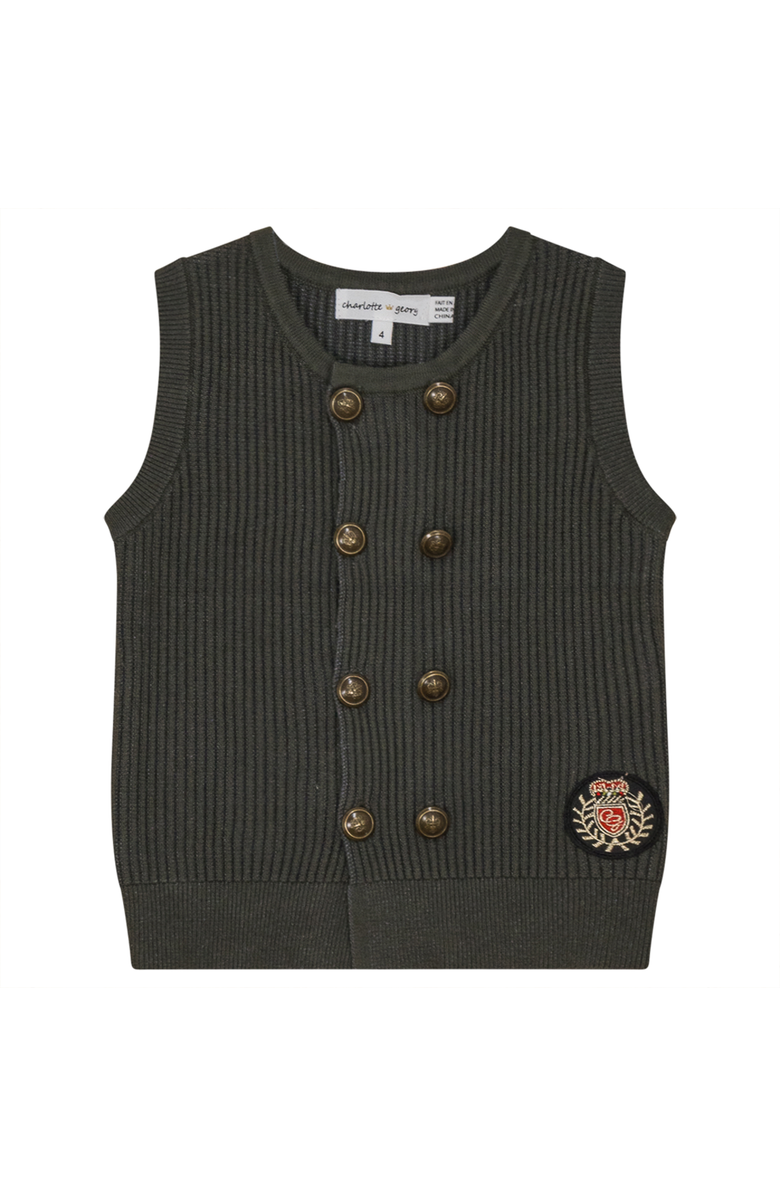 Charlotte & George Double Breasted Rib Knit Cardigan, Main, color, Olive