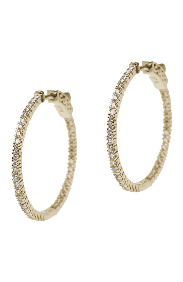 CZ by Kenneth Jay Lane Pavé Cubic Zirconia 25mm Inside Out Hoop Earrings, Main, color, Clear-Gold