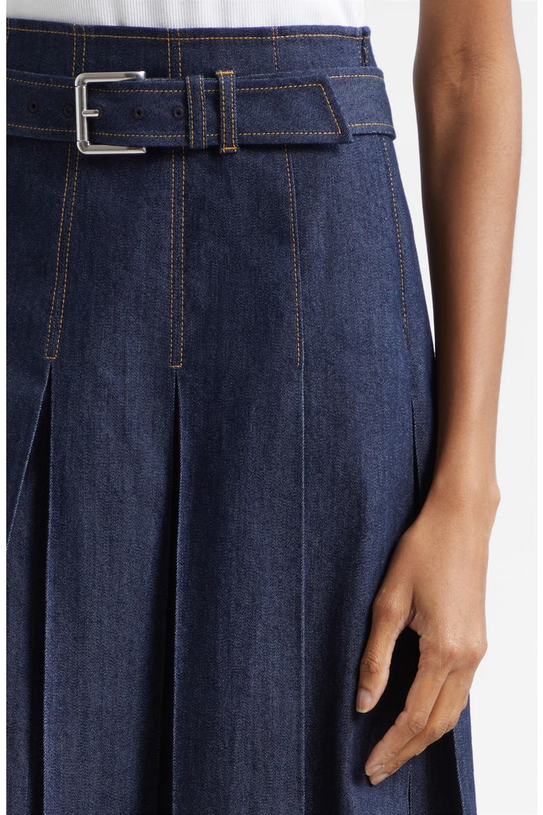 Rylee Pleated Denim Midi Skirt, Alternate, color, INDIGO