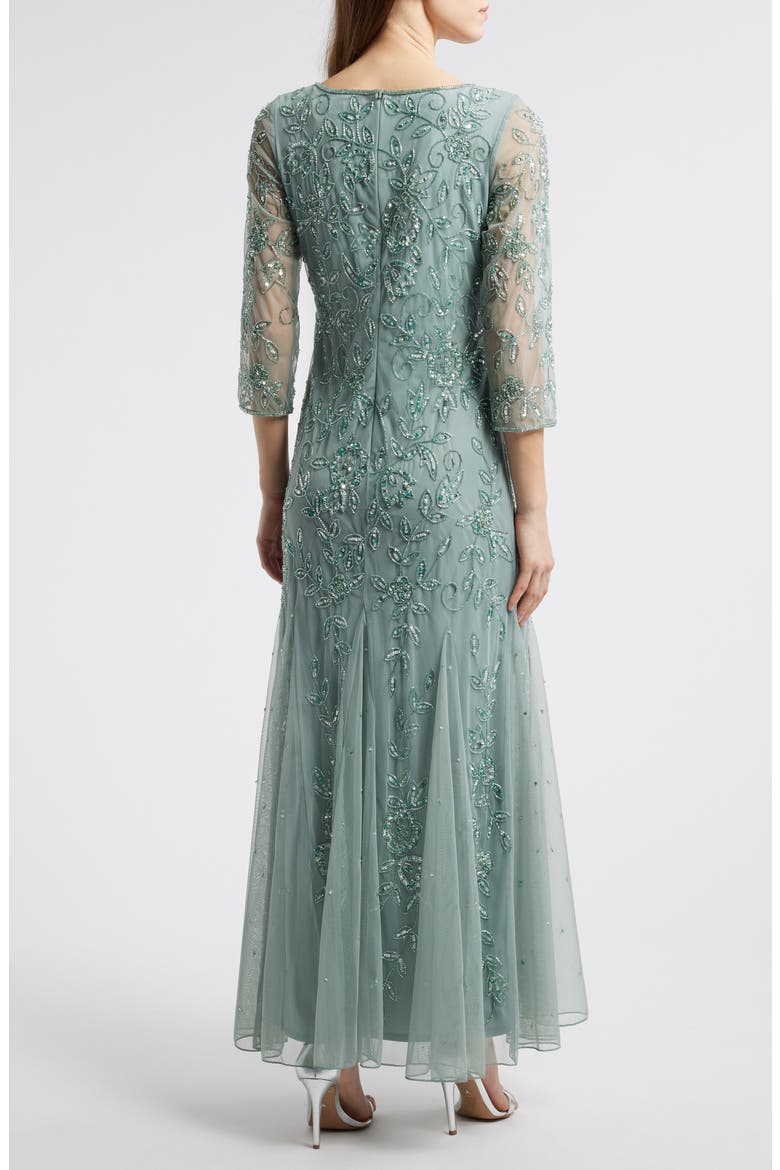 Floral Beaded Tulle Gown, Alternate, color, SOFT SAGE