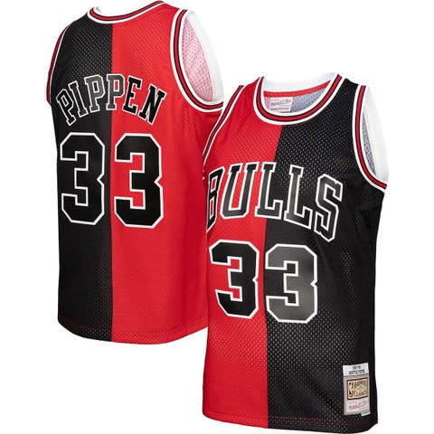 Men's Mitchell & Ness Scottie Pippen Red/Black Chicago Bulls Big & Tall Hardwood Classics 1997/98 Split Swingman Jersey