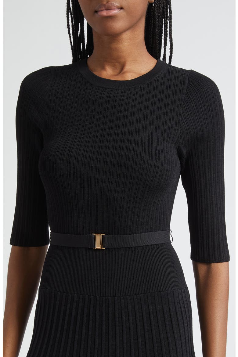 Elthea Elbow Sleeve Rib Knit Dress, Alternate, color, BLACK