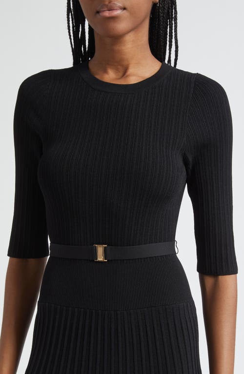 Veronica Beard Elthea Elbow Sleeve Rib Knit Dress In Black