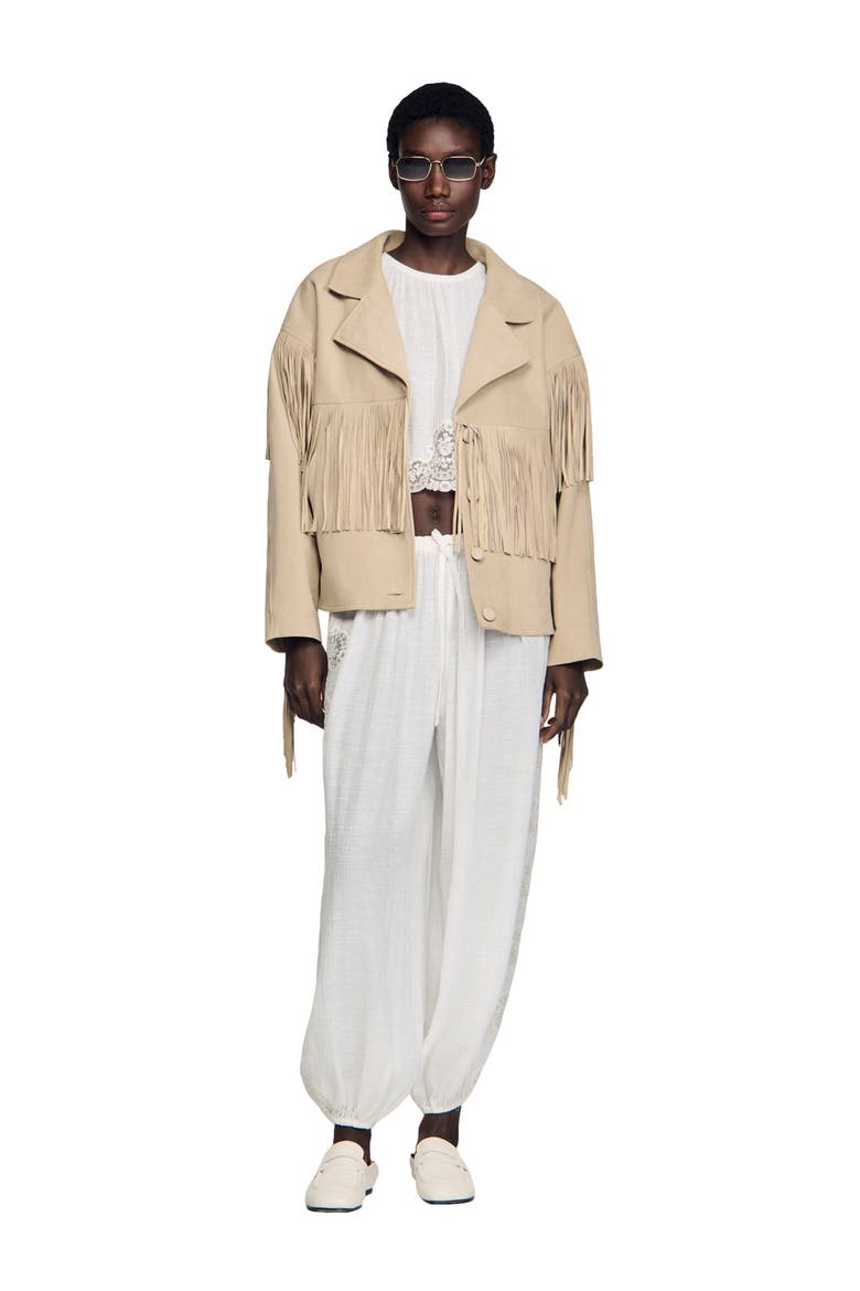 Fringed suede jacket, Alternate, color, Beige