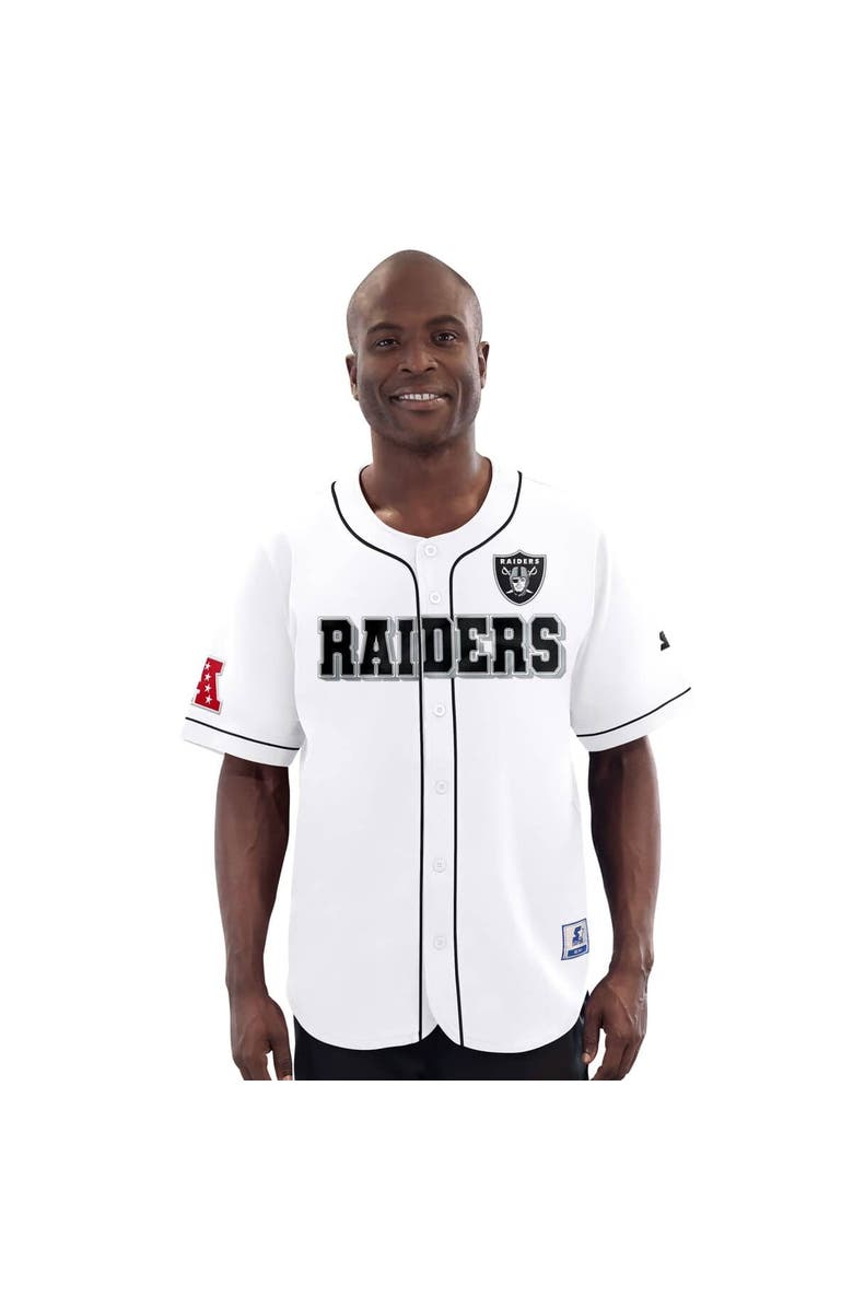 STARTER Men's Starter White Las Vegas Raiders Relay Full-Button Baseball Jersey, Alternate, color, White