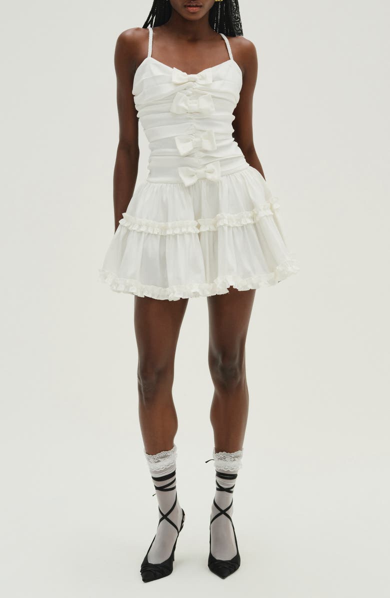 For Love & Lemons Whipped Cream Bow Detail Taffeta Minidress, Main, color, White