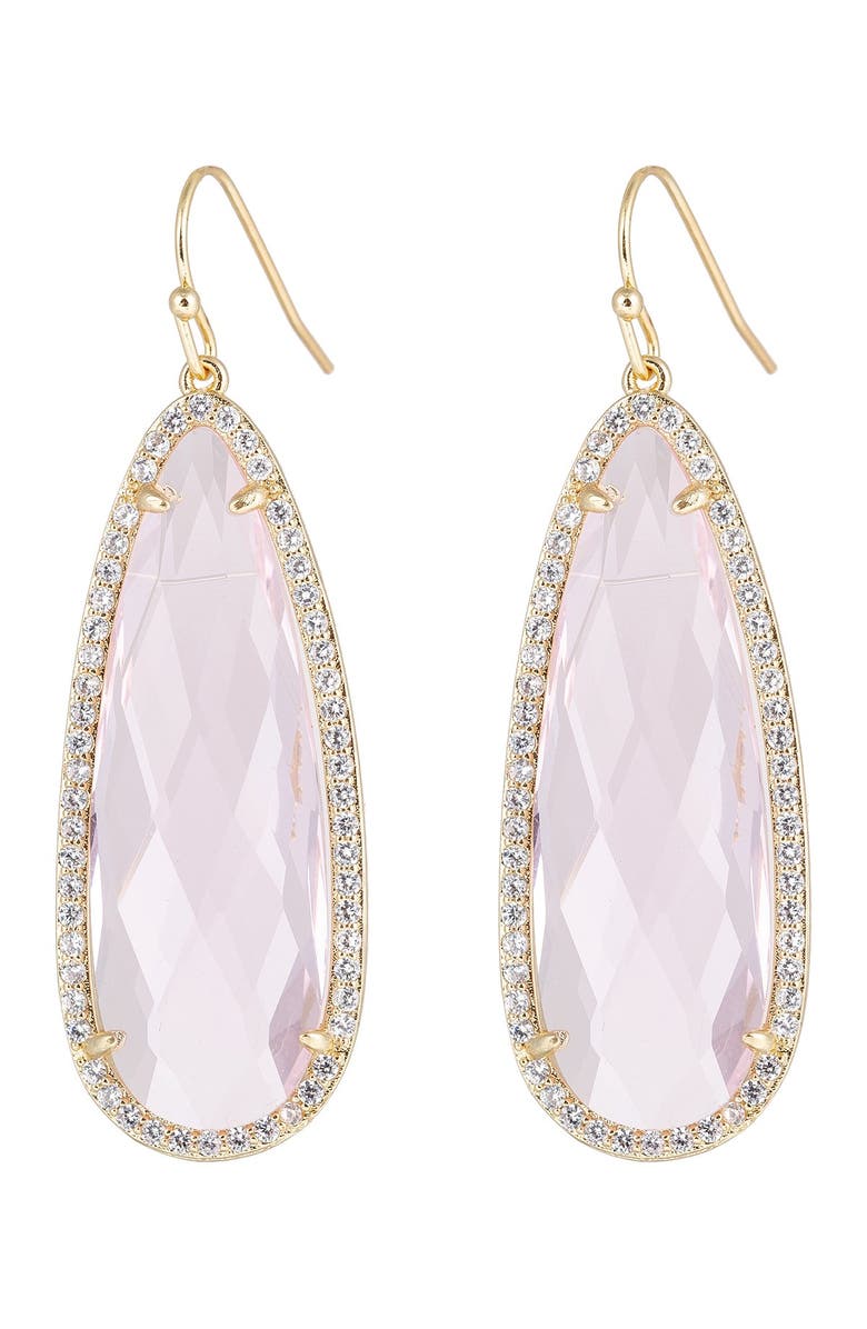 EYE CANDY LOS ANGELES Crown 14K Yellow Gold Plated Brass Faceted CZ & Pave Halo Teardrop Earrings, Main, color, Pink