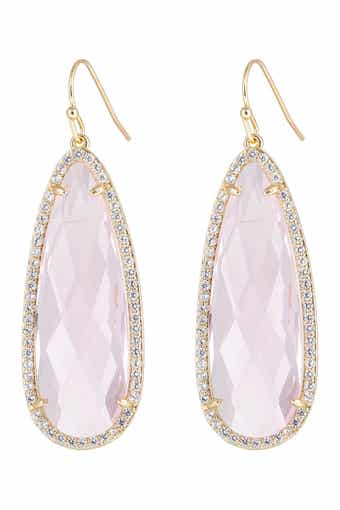 EYE CANDY LOS ANGELES Crown 14K Yellow Gold Plated Brass Faceted CZ & Pave Halo Teardrop Earrings