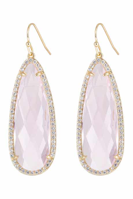 Crown 14K Yellow Gold Plated Brass Faceted CZ & Pave Halo Teardrop Earrings