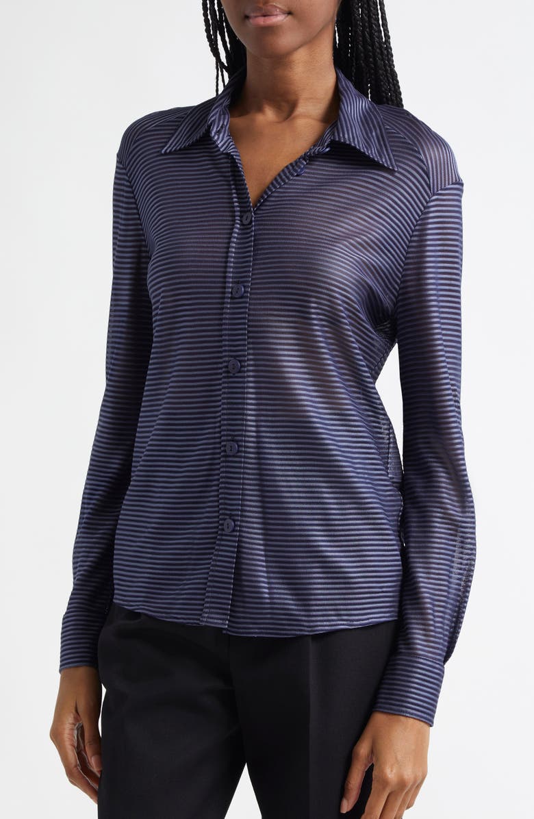 Emporio Armani Stripe Knit Button-Up Shirt, Alternate, color,