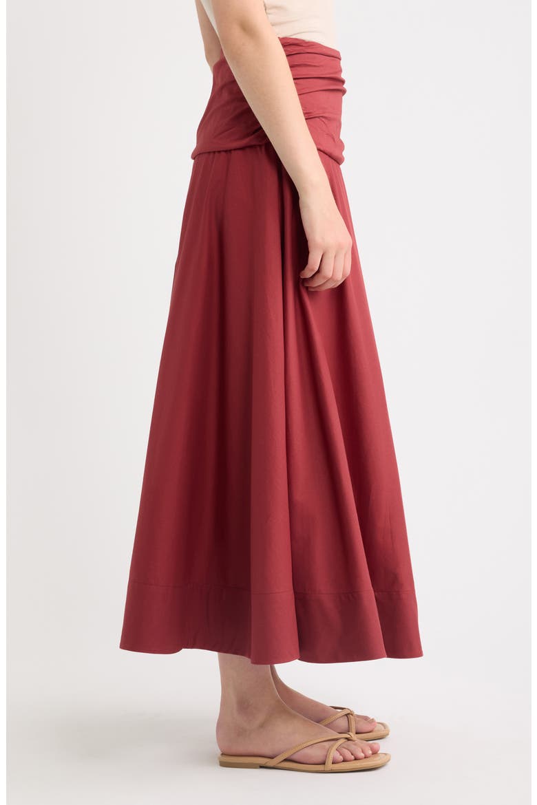 Simone Ruched Waist Cotton Midi Skirt, Alternate, color, PORTO RED