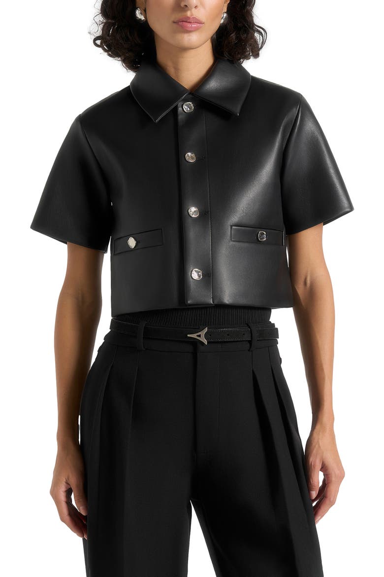 Dory Leather Cropped Shirt, Alternate, color, Black