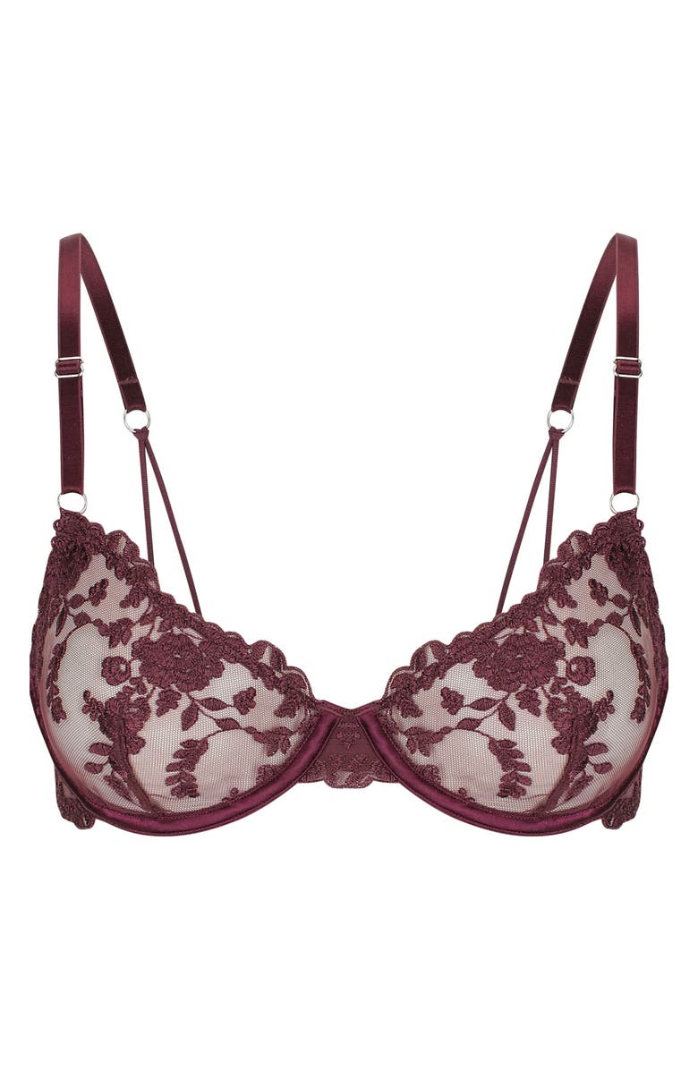 Kat The Label Nicolette Embroidered Underwire Bra, Alternate, color, Raisin