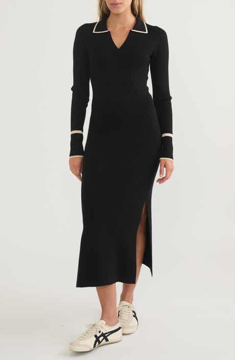 Marine Layer Contrast Trim Long Sleeve Polo Sweater Dress