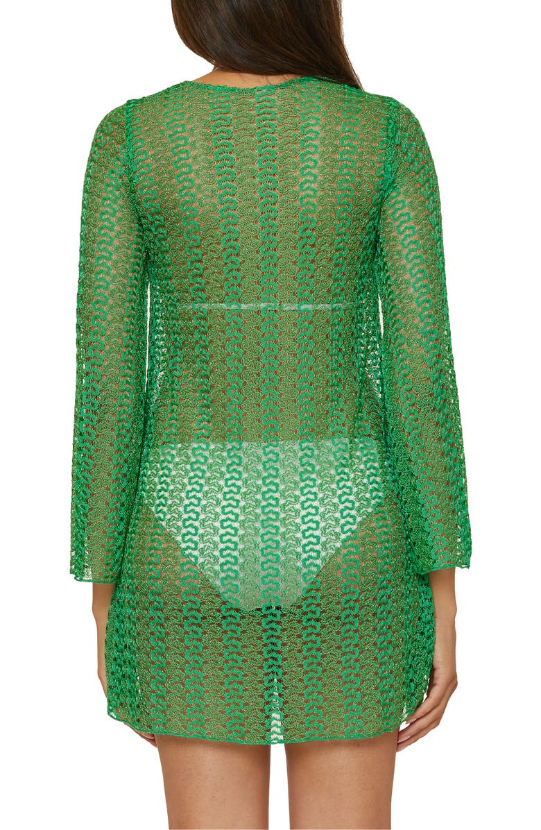 Becca Golden Beach Long Sleeve Lace Cover-Up Tunic, Alternate, color, Emerald