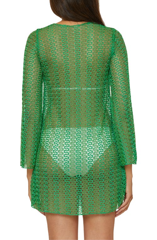 Shop Becca Golden Beach Long Sleeve Lace Cover-up Tunic In Emerald