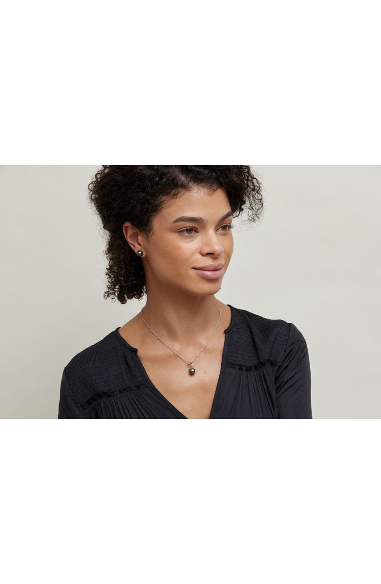 The Pearl Source Tahitian South Sea Round Pearl Stud Earrings 9mm, Alternate, color, White Gold