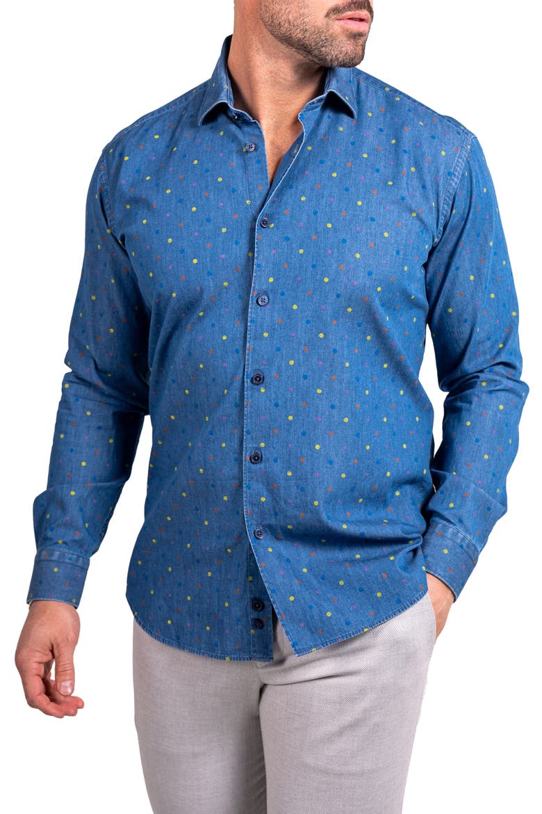 Engineered Ascension0092 Blue Dot Print Cotton Button-Up Shirt, Alternate, color, BLUE