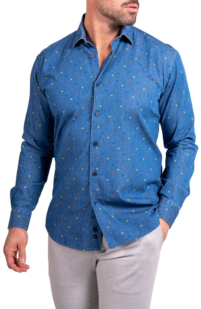 Maceoo Engineered Ascension0092 Blue Dot Print Cotton Button-Up Shirt, Alternate, color, Blue
