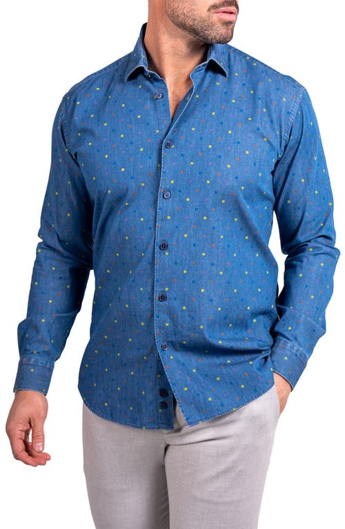 Maceoo Engineered Ascension0092 Blue Dot Print Cotton Button-up Shirt In Blue