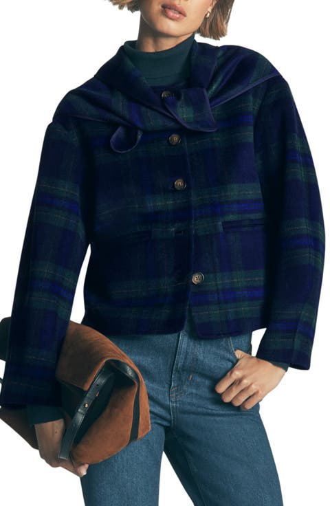 Scarf Neck Wool Blend Jacket