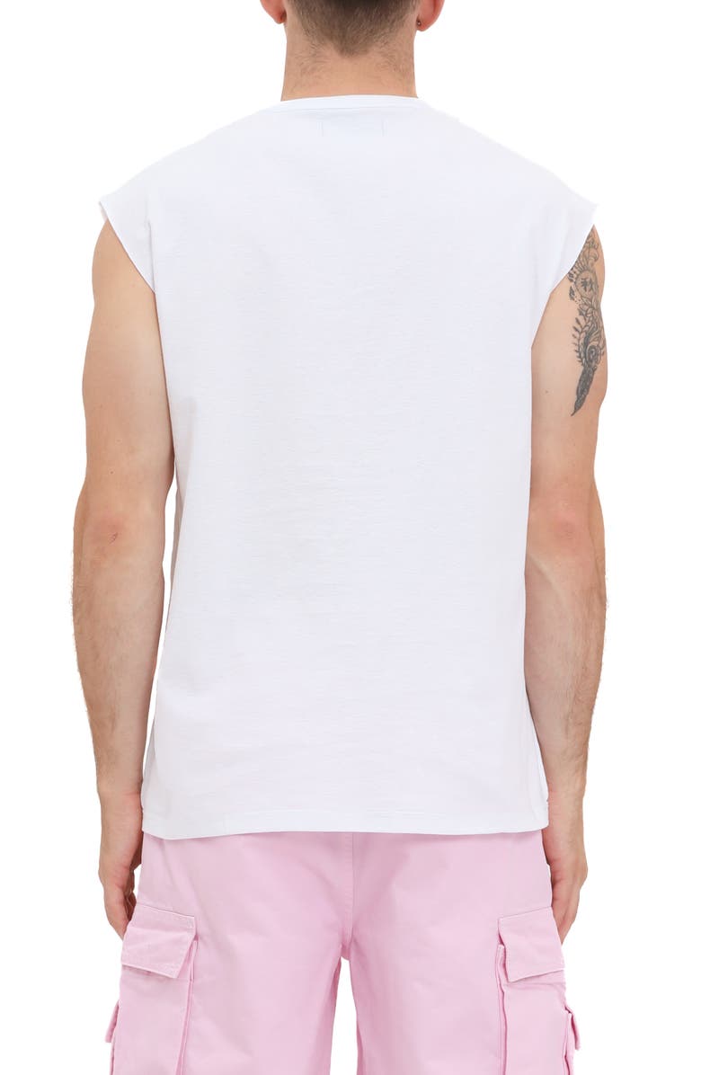 PURPLE BRAND Textured Jersey Sleeveless Graphic T-Shirt, Alternate, color, White