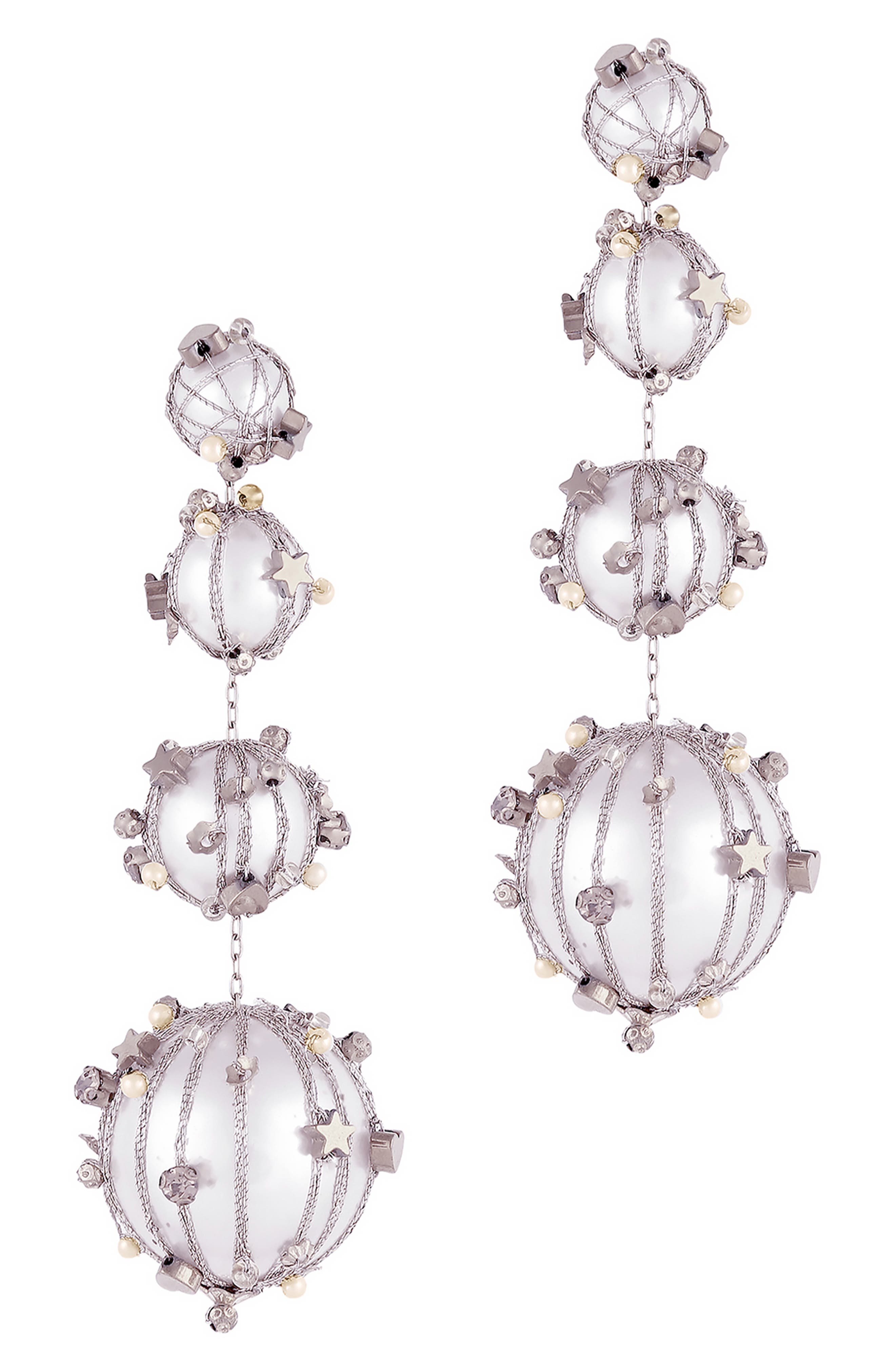 Deepa Gurnani Czar Imitation Pearl Drop Earrings in Silver 