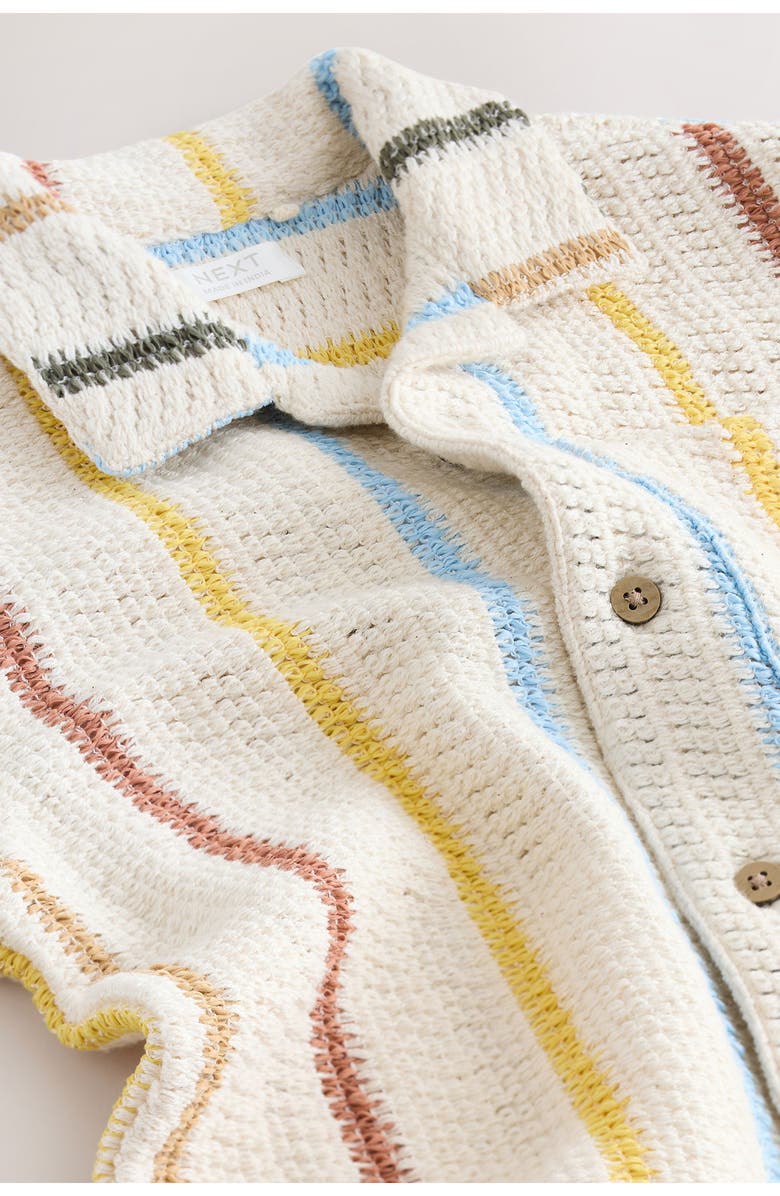NEXT Kids' Textured Stripe Camp Shirt, Alternate, color, Neutral