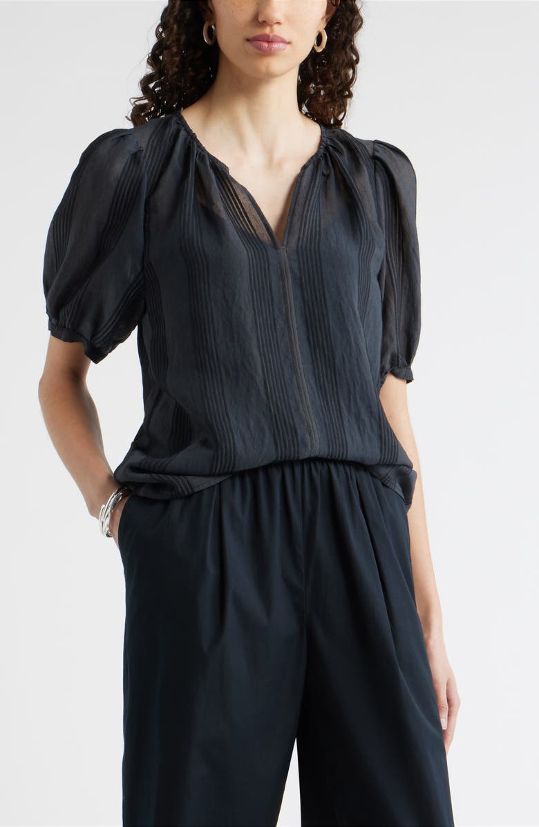 Nordstrom Puff Sleeve Top, Main, color, Black Delray Stripe