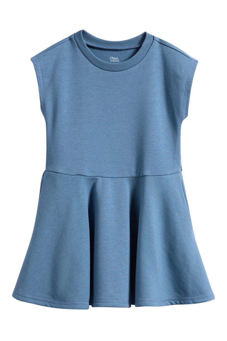Kids' Drop Waist Cotton Blend Dress, Main, color, INDIGO WAVE