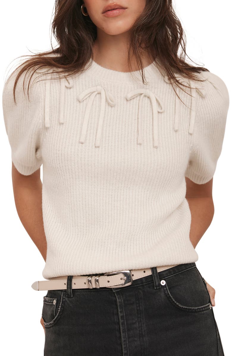 MINT VELVET Bow Detail Knit Top, Main, color, Ivory