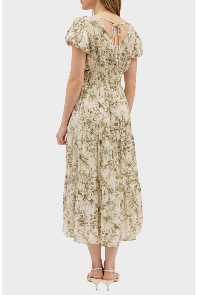 Floral Puff Sleeve Tiered Midi Dress, Alternate, color, OLIVE MULTI